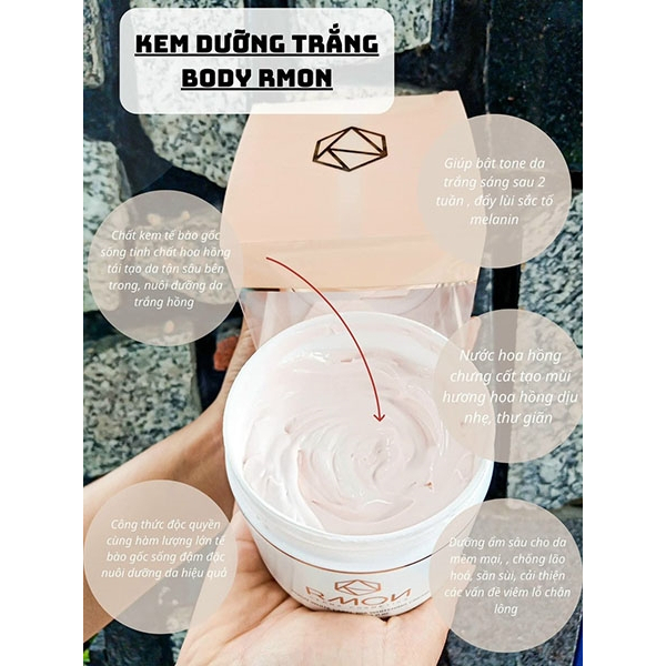 Kem dưỡng trắng da body Rmon White Label Dia Whitening Cream 200ml, da sáng đều màu trắng hồng tự nhiên, luhacosmetics | BigBuy360 - bigbuy360.vn