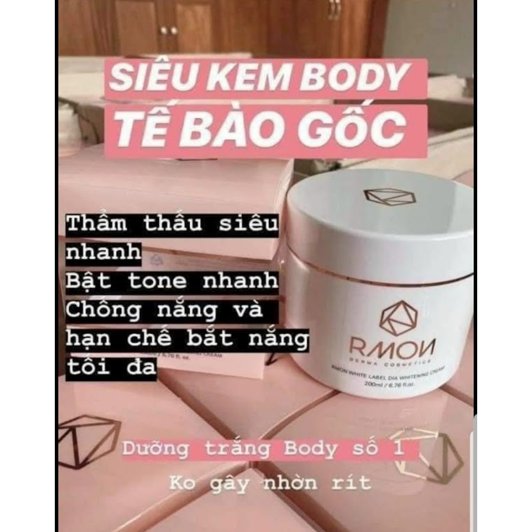 Kem dưỡng trắng da body Rmon White Label Dia Whitening Cream 200ml, da sáng đều màu trắng hồng tự nhiên, luhacosmetics | BigBuy360 - bigbuy360.vn