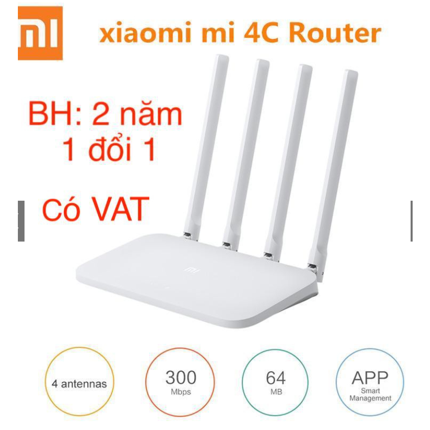 N 300Mbps Bộ Phát Wifi-Mi Router 4C- Quốc Tế Tiếng Anh-BH 2 năm 1 đổi 1- Chính Hãng