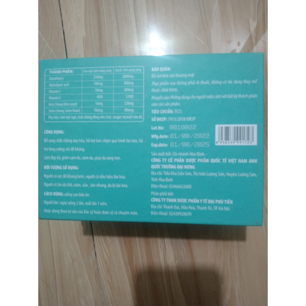 Viên Uống Đẹp Da Gluthione 2000mg Trắng da mờ nám tàn nhang cân bằng nội tiết tố