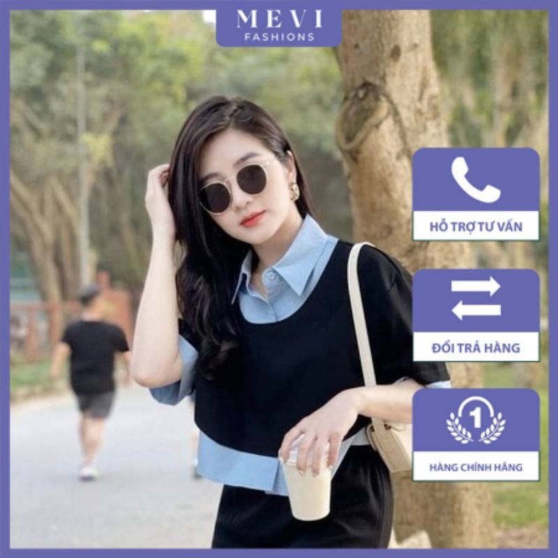 Set bộ áo sơ mi màu đen mix cổ xanh phối chân váy chữ A dáng dài thời trang trẻ trung, tiểu thư_S7251