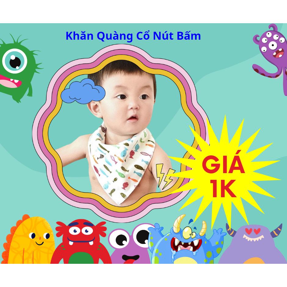 Khăn Quàng cổ có nút bấm cho bé (họa tiết ngẫu nhiên)