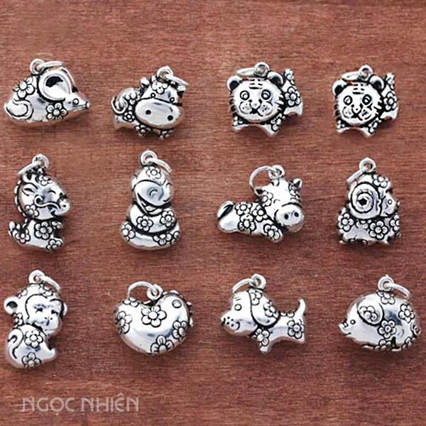 Charm bạc treo 12 con giáp 3D, C78, Bạc 925