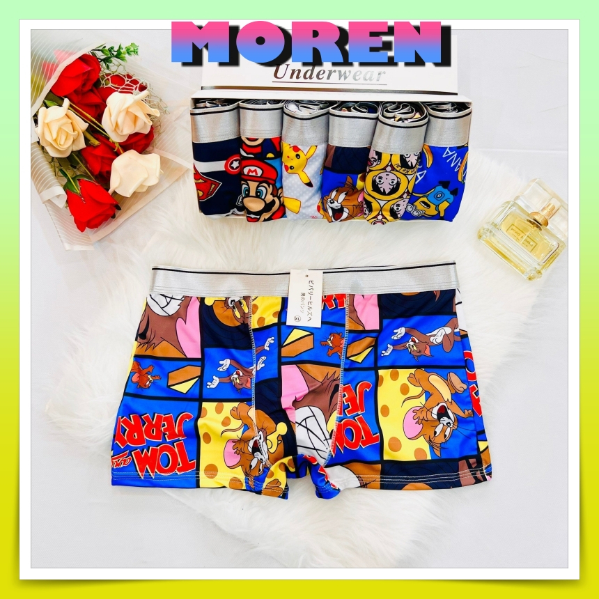 Quần lót nam in hình thun lạnh, quần sịp đùi nam co dãn hoạt hình doremon, shin,siêu nhân... MOREN