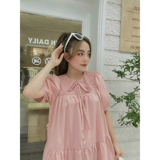 Đầm babydoll cổ tròn tay phồng, đầm tiểu thư siêu hot form suông bầu Bí Bon Chen M288 - yado