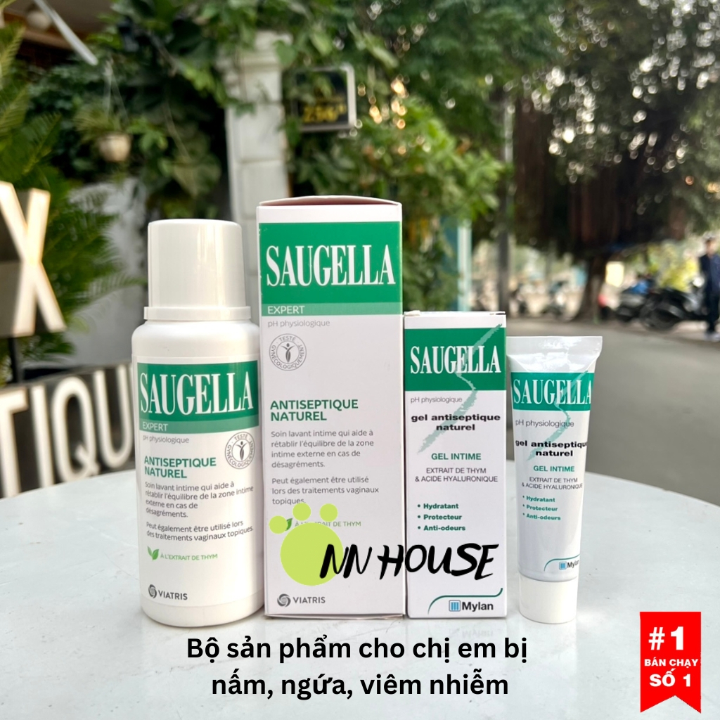 Combo Saugella Antiseptique gồm dung dịch vệ sinh phụ nữ, gel phụ khoa dùng khi nấm ngứa,dưỡng ẩm,chăm sóc vùng kín ddvs