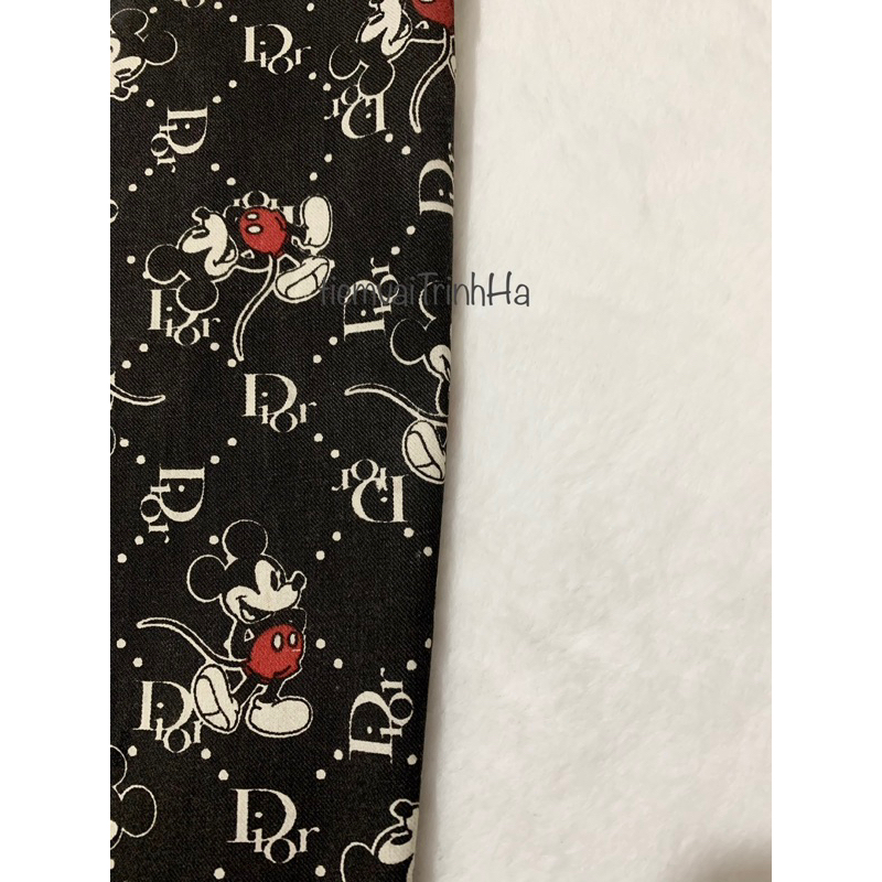 Vải lót kaki Dior Mickey đen cao cấp, hàng dày khổ 1m6