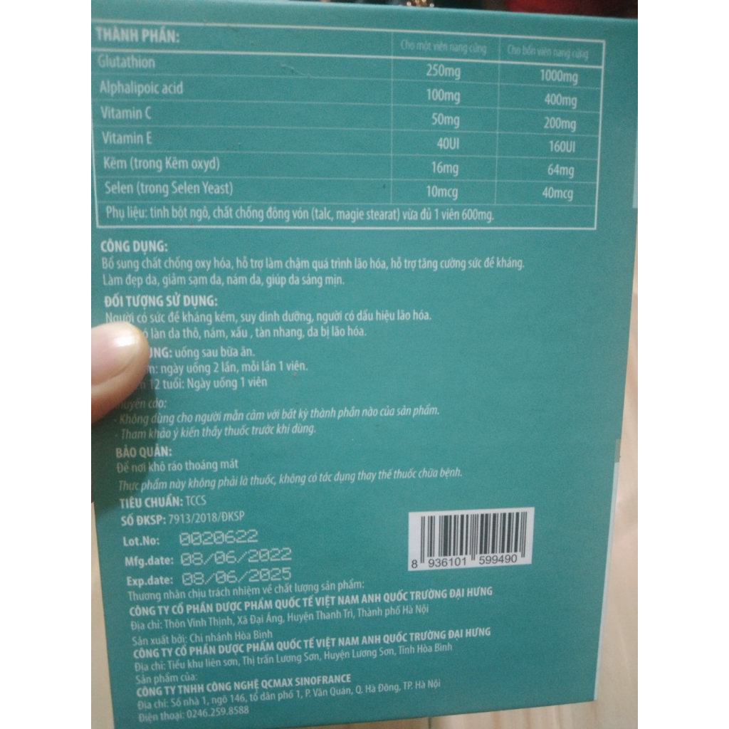 Giá gốc Viên uống trắng da Glutathione 1000 mg chuẩn hãng