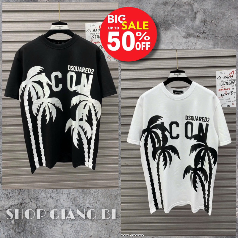 Áo thun nam nữ hoạ tiết icon dsq2 cây dừa ngang,áo phông cộc tay đơn giản hình cây dừa