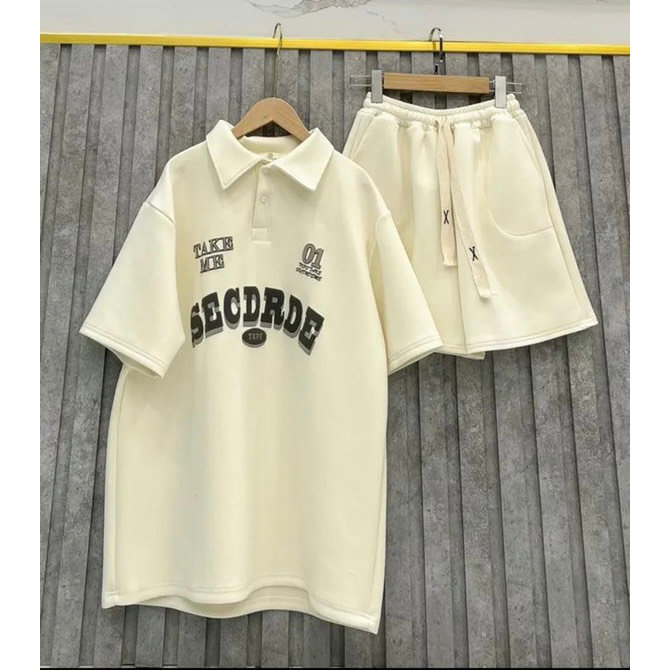 Set bộ 1905 in nổi áo polo kèm quần đùi dáng rộng phong cách unisex nam nữ mặc được xưởng sỉ nguyễn hoa
