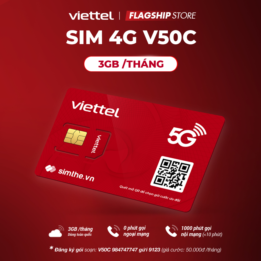 [FREE 1 Tháng] Sim 4G Viettel V50C - V70C Data 500MB/Ngày(15GB/Tháng) + 1000P Gọi Nội Mạng. Từ 50K/Tháng. Dùng Toàn Quốc