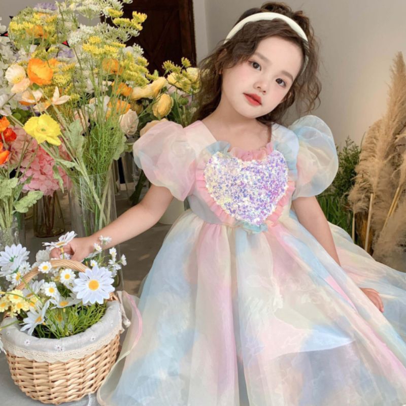 ĐẦM ĐI TIỆC VÁY VOAN TƠ XÒE RỘNG BÉ GÁI HAIVANCO cho bé 10 đến 40 kg mềm mại và thoáng mát đi học đi chơi đều đẹp