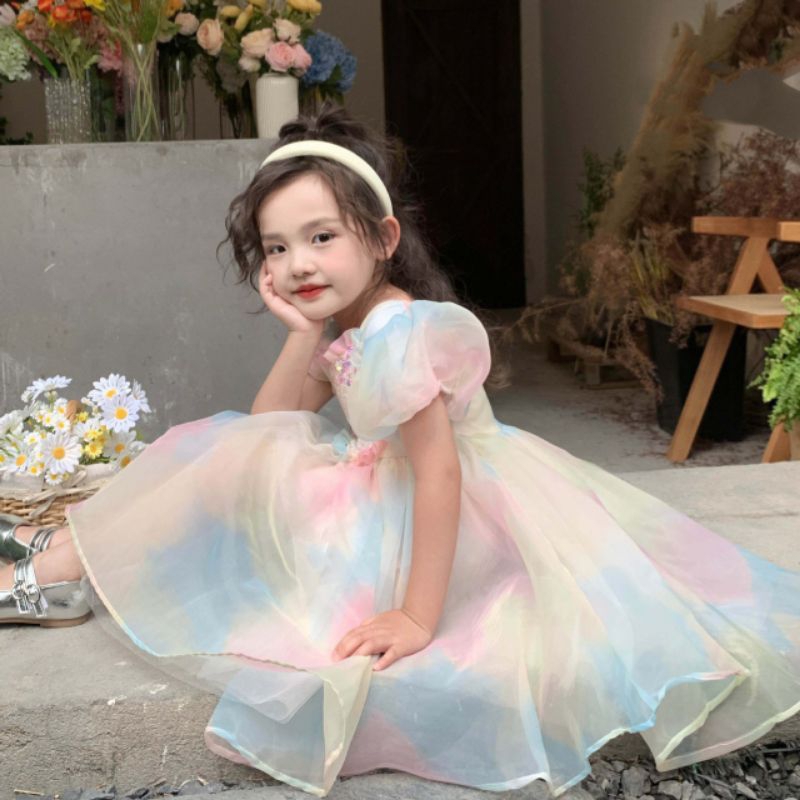 ĐẦM ĐI TIỆC VÁY VOAN TƠ XÒE RỘNG BÉ GÁI HAIVANCO cho bé 10 đến 40 kg mềm mại và thoáng mát đi học đi chơi đều đẹp