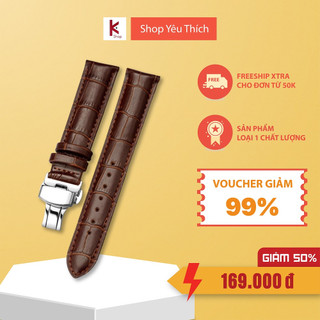 Dây đeo bằng da khóa bướm bạc hai nút bấm cho đồng hồ size 14mm 15mm 16mm 17mm 18mm 19mm 20mm 21mm 22mm 23mm 24mm