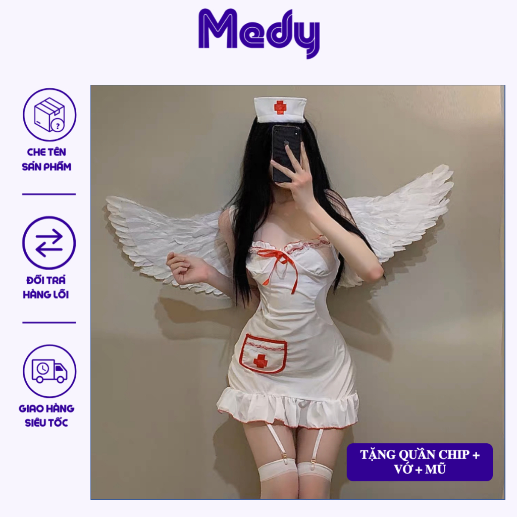 Set bộ đồ ngủ cosplay sexy cô y tá gợi cảm quyến rũ hở lưng váy ngắn bodysuit nữ MEDY 9032CP