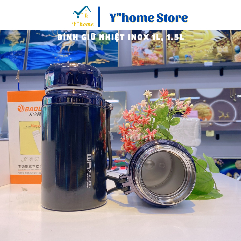 Bình nước giữ nhiệt inox 1L - 1.5L, Bình giữ nhiệt có dây xách tiện lợi. 7 Ngày Đổi Trả!