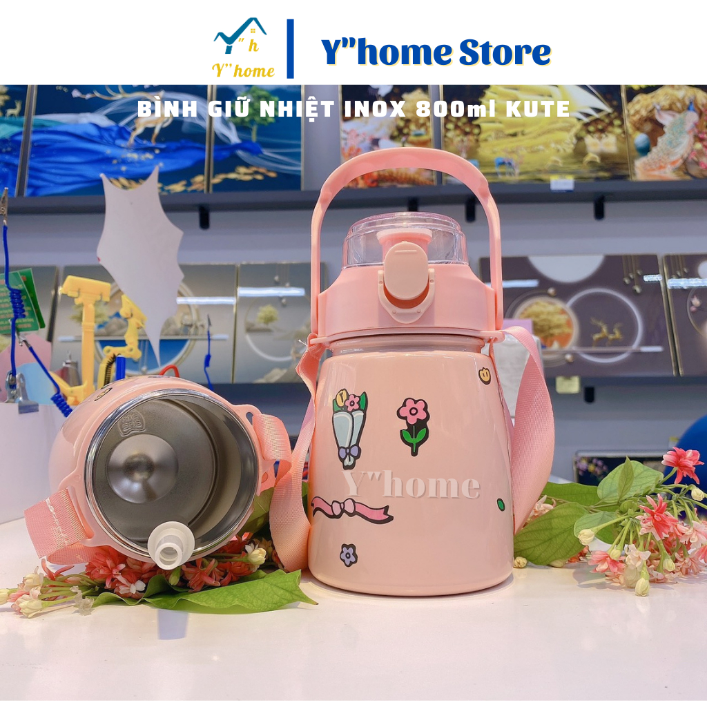 Bình nước giữ nhiệt 800ml siêu kute, Bình giữ nhiệt inox cực tốt, Giữ đá lên đến 15h, 7 Ngày Đổi Trả!