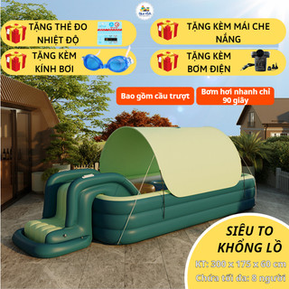 Bể Bơi Phao 3 Tầng 3M Cỡ Lớn Cho Trẻ Em, Bơm Hơi Tự Động, Có Mái Che Nắng Và Cầu Trượt Phao