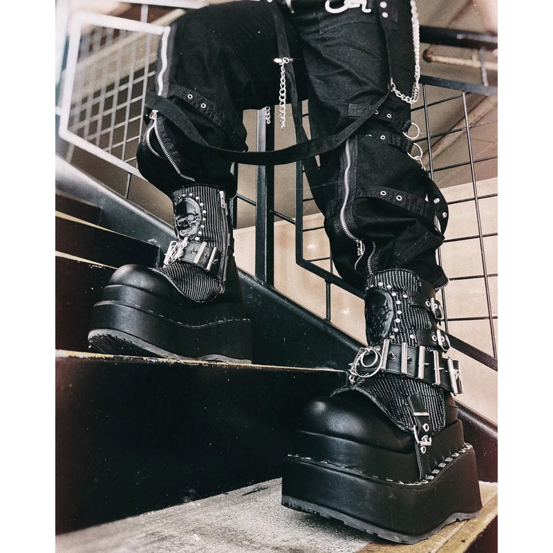 Giày da ankle nam nữ phối khoá đinh tán đế cao 11,4cm phong cách Gothic Dark Punk mã Demonia BEAR-150 FOOTMADE