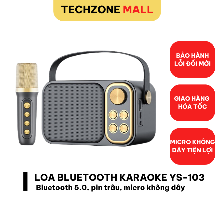 Loa Karaoke Bluetooth YS-103 Kèm 1 Micro Không Dây, Âm Thanh Siêu Hay, Thiết Kế Sang Trọng Tiện Lợi TECHZONE MALL