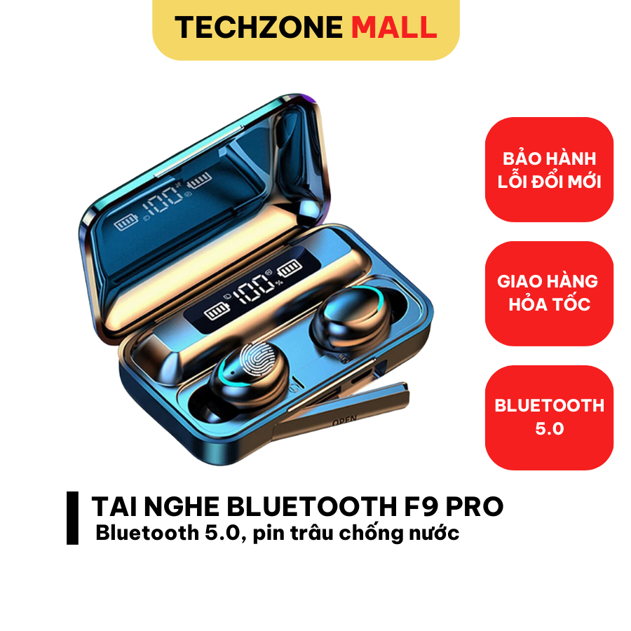 Tai Nghe Bluetooth F9 Pro Cảm Ứng Thông Minh Playtime Đến 22H Chống Nước Hàng Chính Hãng Bảo Hành 12 Tháng-Techzone Mall