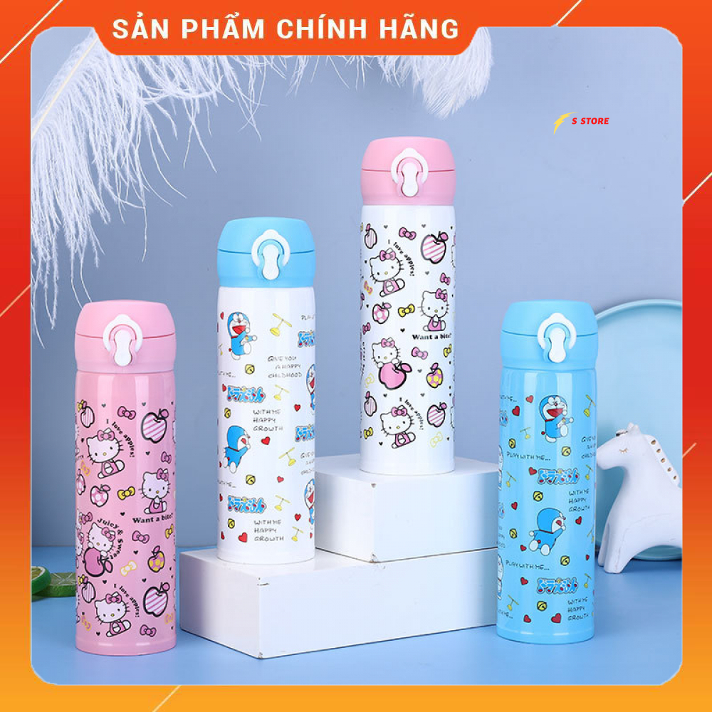Bình Giữ Nhiệt 500ml In Hình Hoạt Hình Doremon Mèo Hello Kitty Cho Bé,Cốc Đựng Nước Inox 304