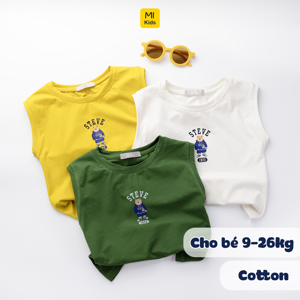 Áo Ba Lỗ Bé Trai Quần Áo Trẻ Em MIKIDS Họa tiết Gấu Whoau Chất thun Cotton Co Giãn Mềm Mại Mặc Hè Thoáng Mát