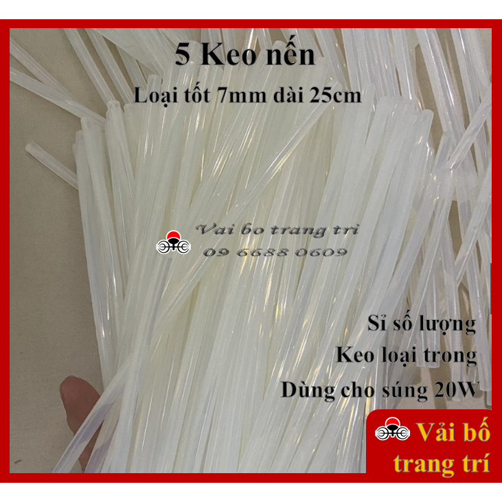 Keo nến, loại trong, đường kính 7mm, 5 cây dài 25cm,keo silicon làm handmade, dán đồ, decor, trang trí