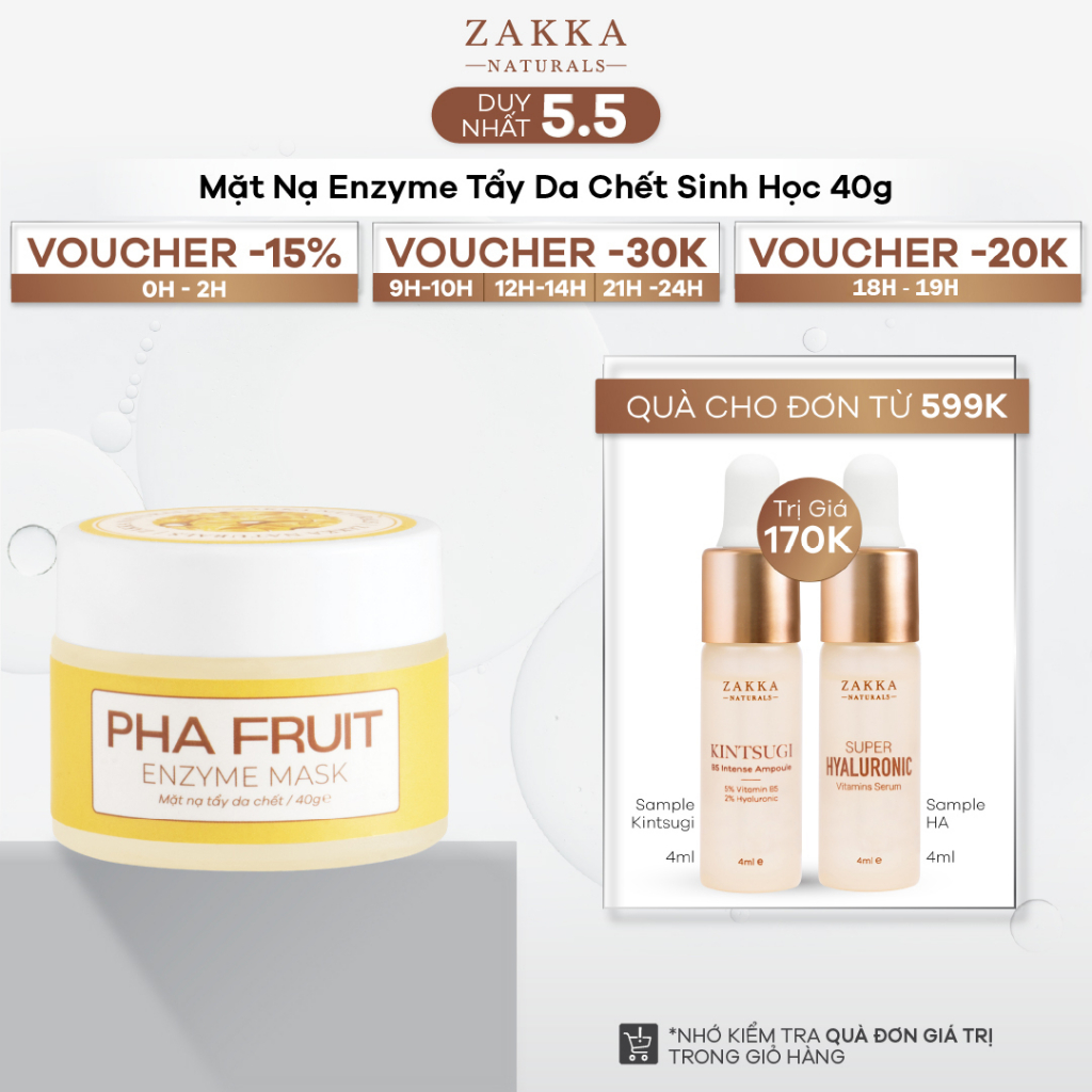 Mặt Nạ Enzyme Trái Cây Zakka Naturals Làm Sạch Mềm Da, Tẩy Tế Bào Chết PHA Fruit Enzyme Mask 40g