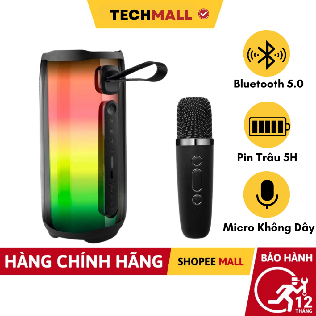 Loa Bluetooth Pulse Kèm Micro, Bass Mạnh, Âm Thanh Rõ, Full Box, Loa Hát Kèm Mic Bluetooth 5.0- TECHMALL
