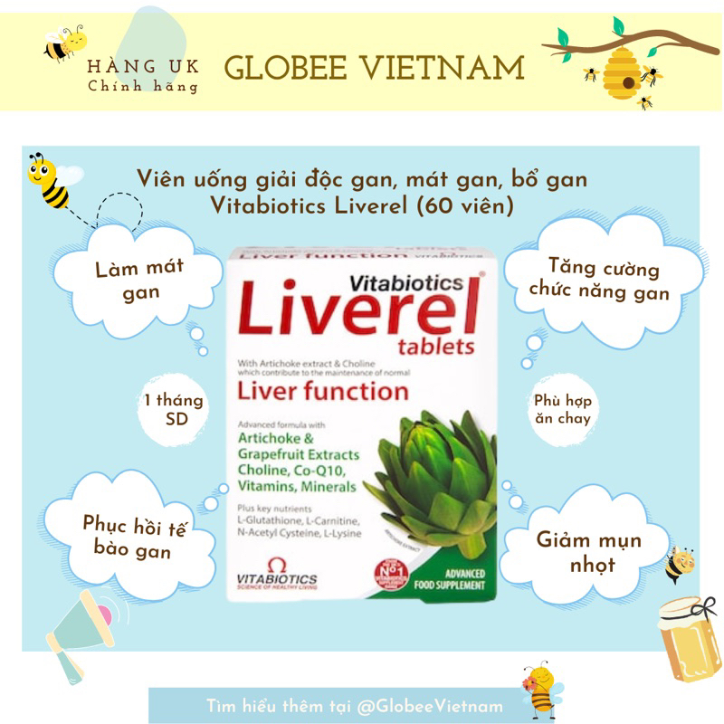 Viên uống bổ gan, giải độc, mát gan Vitabiotics Liverel - 60 viên (Bill Anh)