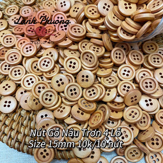 Nút Gỗ Nâu Trơn 4 Lỗ (set 10 cái)