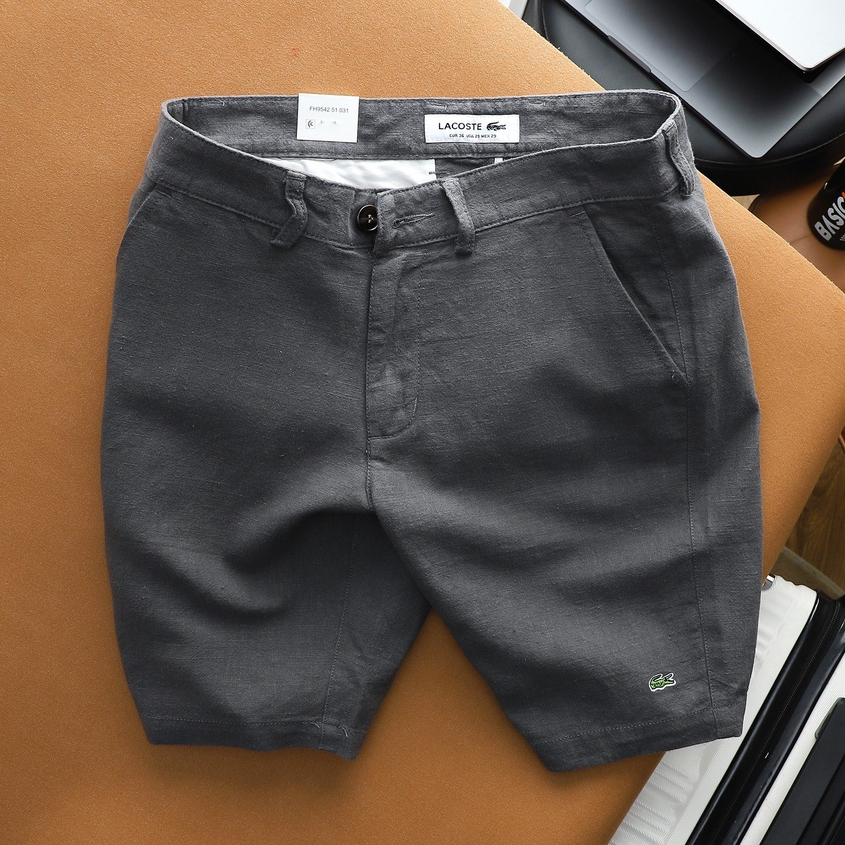 Quần short LINEN, Quần short nam chuẩn form mềm mịn trẻ trung sang trọng màu kem, xám - Basichouse