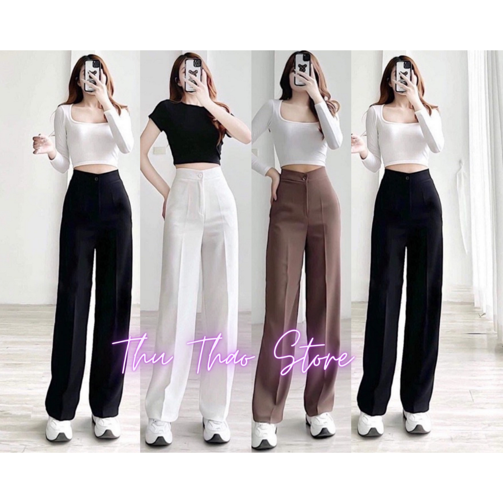 Quần ống suông nữ vải tây lưng cao ôm body gen eo dáng dài 103cm outfit hack chiều cao.