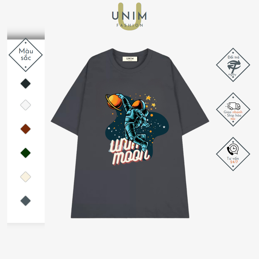 Áo Thun Phi Hành Gia Local Brand Unim Store 100% Cotton Cao Cấp In Hình Mặt Trăng - AP902