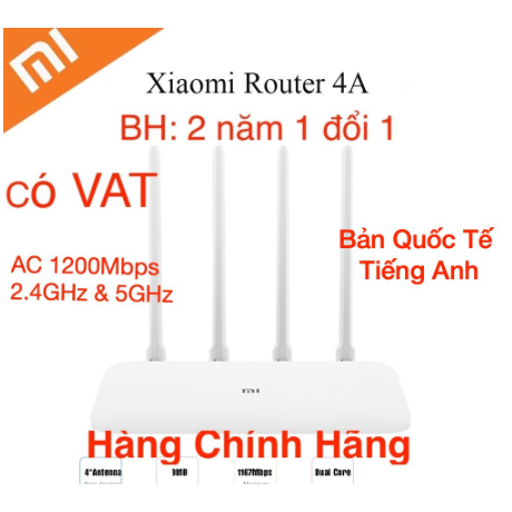 Xiaomi AC 1200Mbps Dualband Bộ Phát Wifi R4AC - Mi Router 4A - Quốc Tế Tiếng Anh-BH 2 năm 1 đổi 1