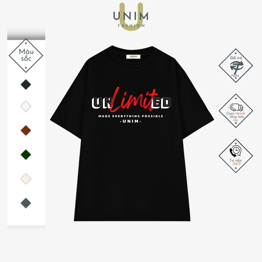 Áo Phông Đen In Chữ Tee Shirt Local Brand Unim Store Cotton Co Giãn Cao Cấp Kiểu Dáng Unisex Unlimited Chất - AP906