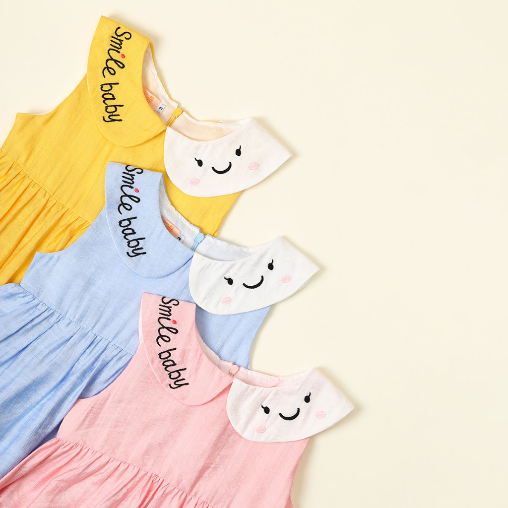 Váy bé gái YOYOKIDS, Chất liệu vải tơ Nhật kiểu dáng babydoll thêu họa tiết hình đám mây xinh xắn đáng yêu cho bé từ 8kg