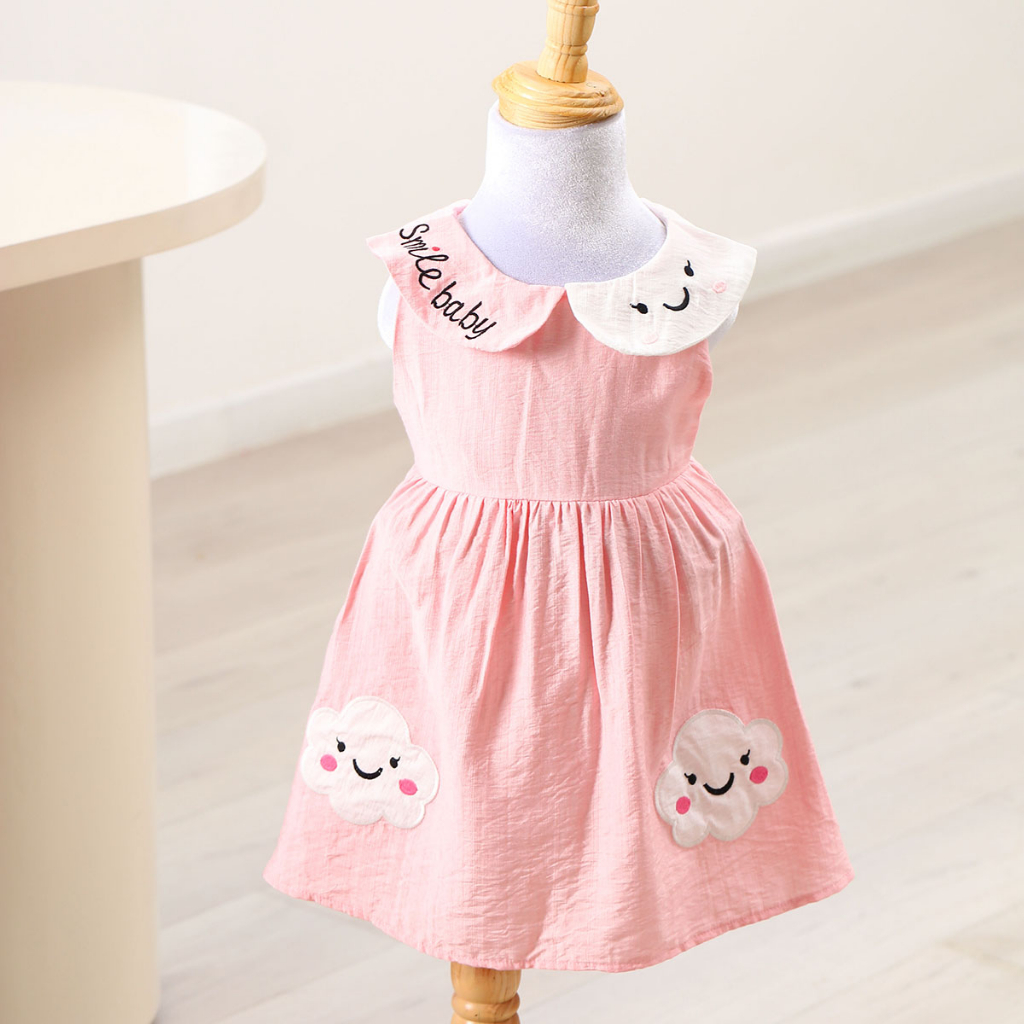 Váy bé gái YOYOKIDS, Chất liệu vải tơ Nhật kiểu dáng babydoll thêu họa tiết hình đám mây xinh xắn đáng yêu cho bé từ 8kg