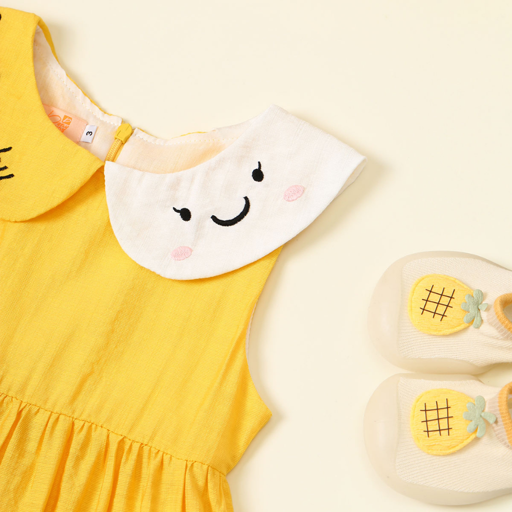 Váy bé gái YOYOKIDS, Chất liệu vải tơ Nhật kiểu dáng babydoll thêu họa tiết hình đám mây xinh xắn đáng yêu cho bé từ 8kg