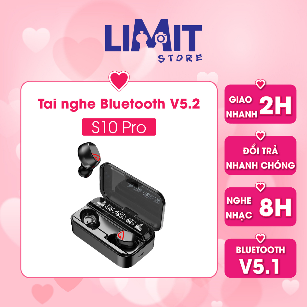 Tai nghe bluetooth V5.2 S10 Pro kiêm sạc dự phòng, chống nước cản tiếng ồn. Bảo hành 6 tháng