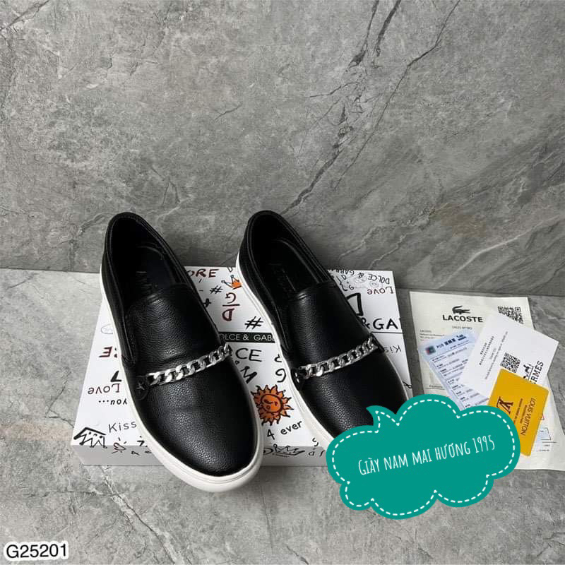 Giày slipon xích da đen , giày lười nam quảng châu kèm box