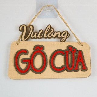 Bảng gỗ trang trí nhà cửa chữ Vui lòng gõ cửa