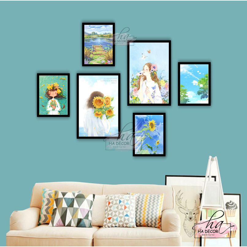 Set 6 tranh trang trí dán tường decor nhiều mẫu hiện đại, combo tranh fomex keo sẵn dán trang trí phòng khách phòng ngủ