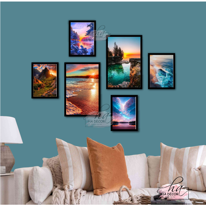 Set 6 tranh trang trí dán tường decor nhiều mẫu hiện đại, combo tranh fomex keo sẵn dán trang trí phòng khách phòng ngủ