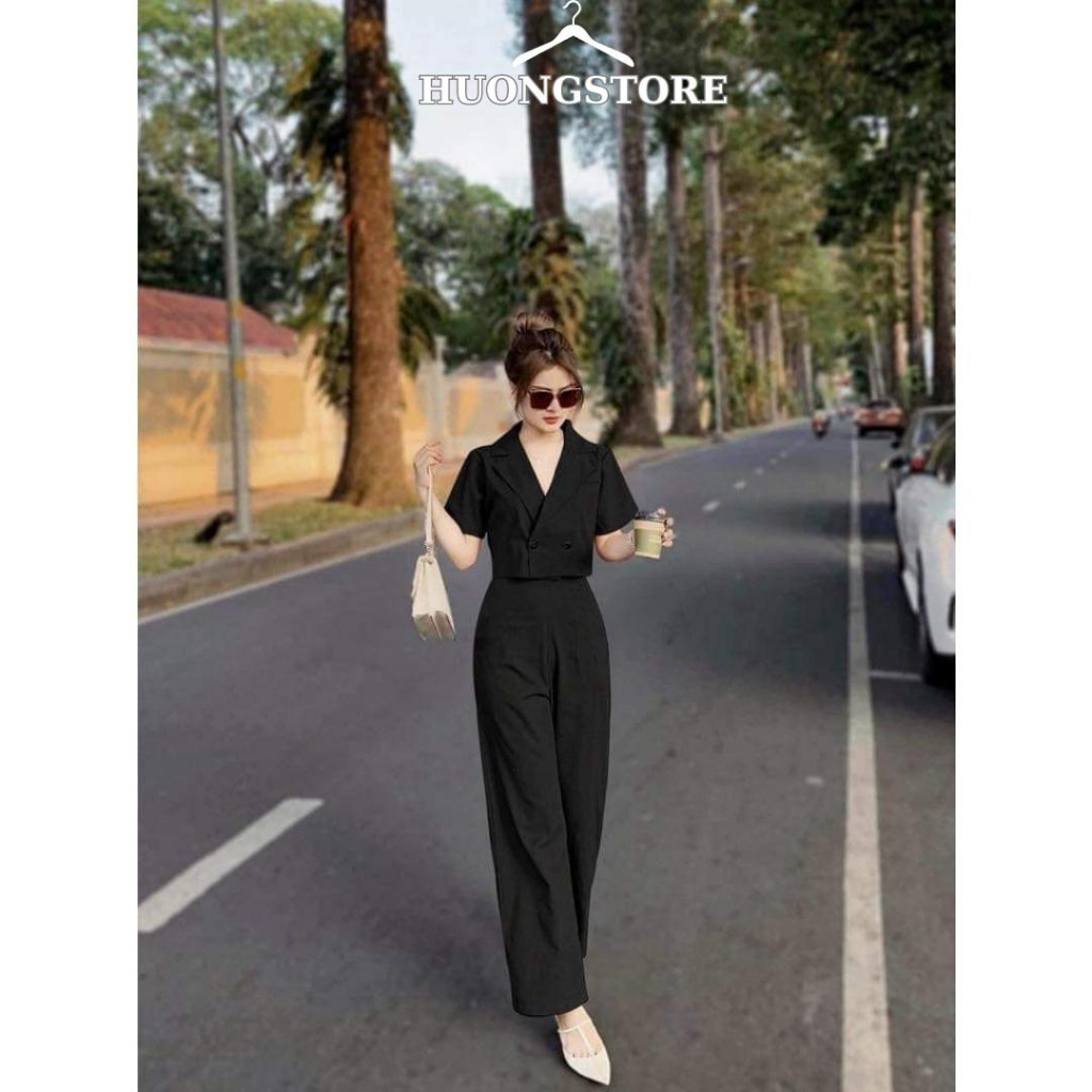 Set vest đen croptop tay cộc hàng thiết kế loại 1 | BigBuy360 - bigbuy360.vn