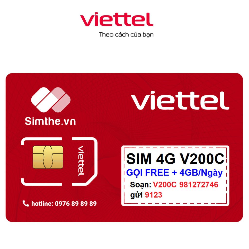 Sim 4G Viettel V200C Data 4GB/Ngày - 120GB/Tháng. FREE 100 Phút Gọi Ngoại Mạng + 1000P Nội Mạng + Xem Truyền Hình TV360