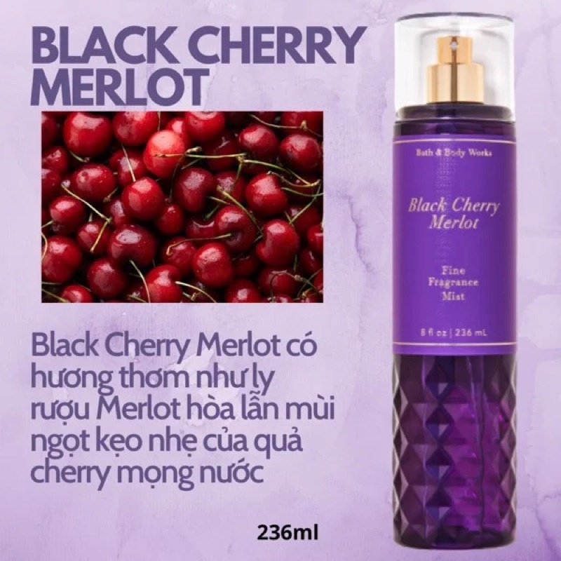 BLACK CHERRY MERLOT| Xịt thơm Bodymist GIÁ RẺ  Unisex Nam Nữ -