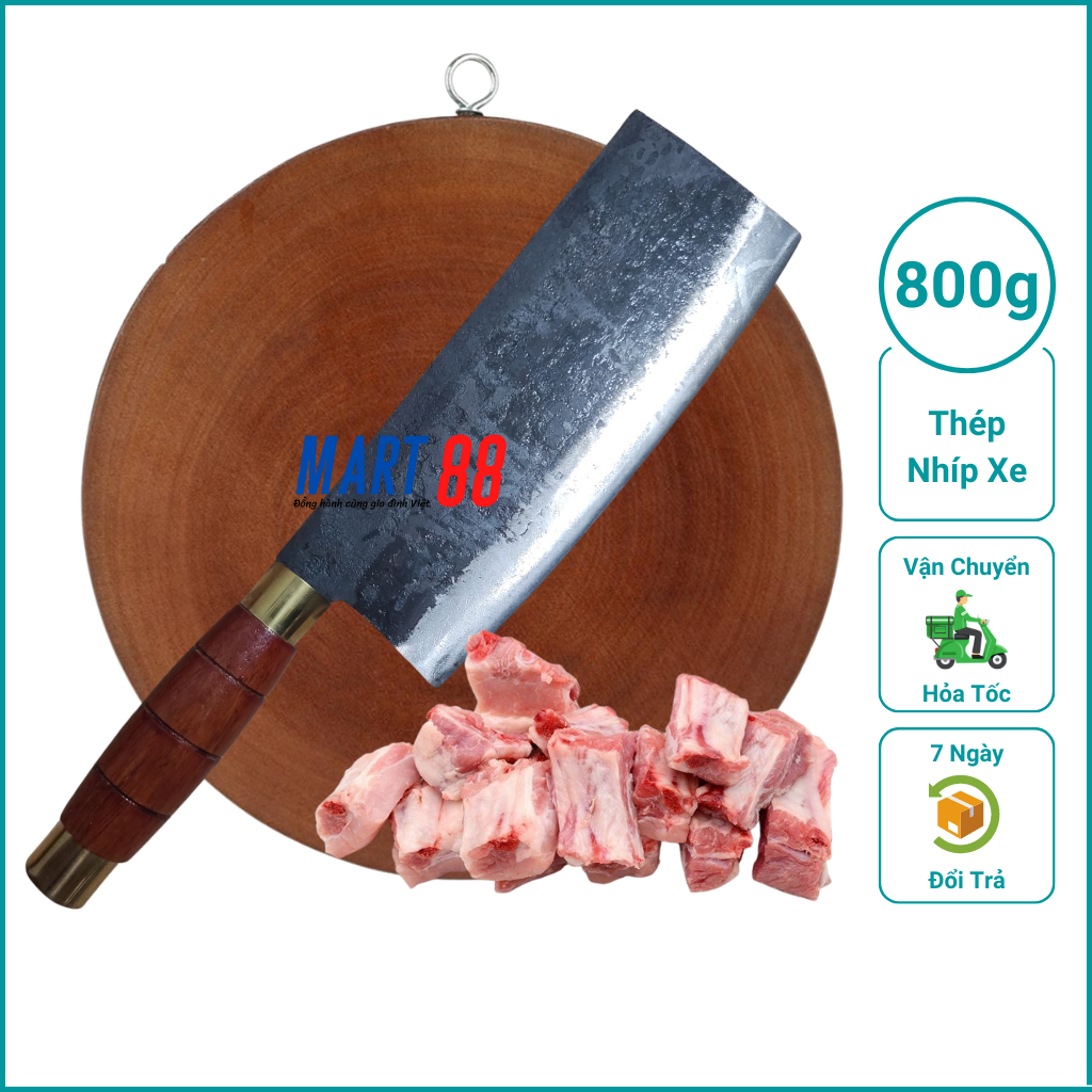 Dao phở chuyên băm chặt gà, vịt, ngan, cá,... thép nhíp xe siêu bền, cứng, sắc bén, chuôi gỗ mun