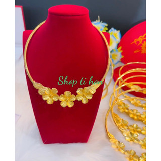  kiềng cưới hoa mai chạm 3 bông mạ vàng 24 cao cấp mẫu mới cực đẹp   có tặng hộp nhung đỏ đựng cưới   